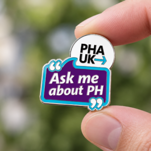 'Ask me about PH' enamel pin badge